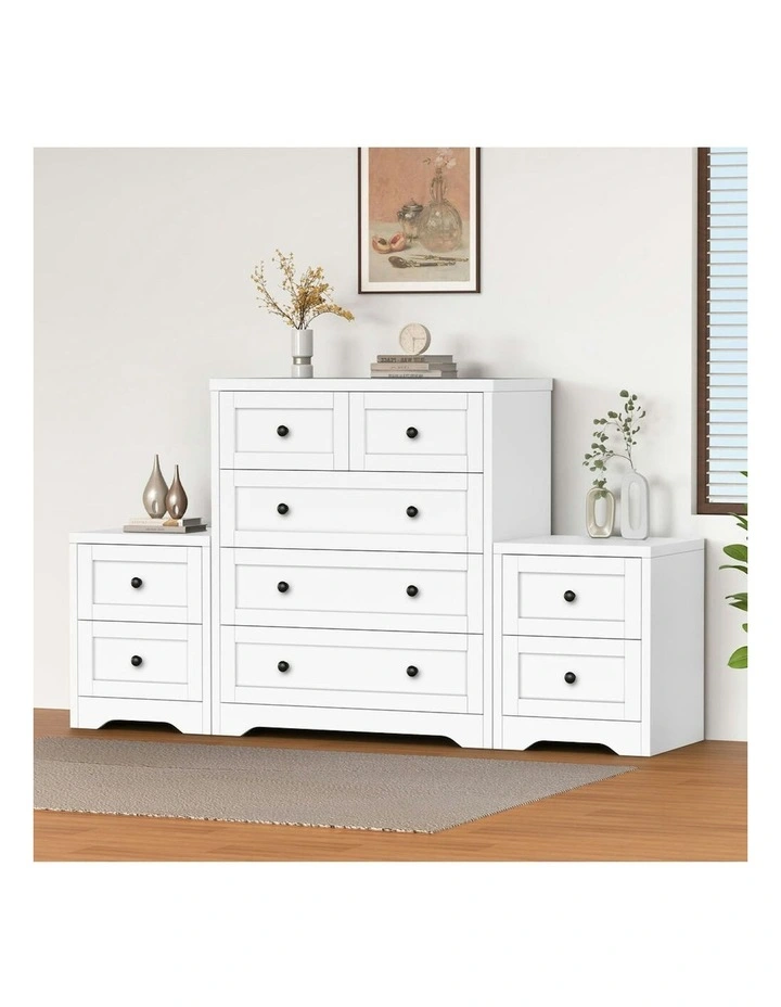 5 Chest Of Drawers Bedside Table Hamptons Bedroom Storage Set Of 2 in White image 2