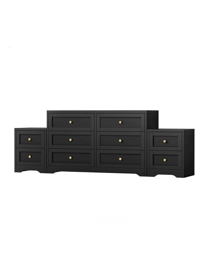 6 Chest Of Drawers Bedside Table Hamptons Bedroom Storage Set Of 2 in Black image 1