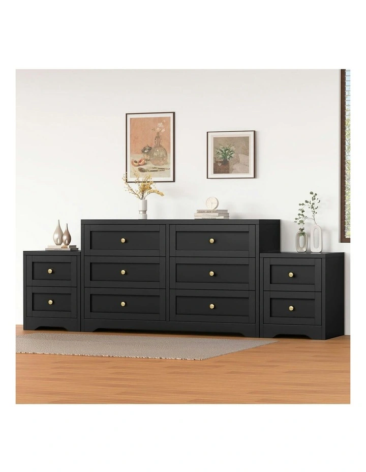 6 Chest Of Drawers Bedside Table Hamptons Bedroom Storage Set Of 2 in Black image 2