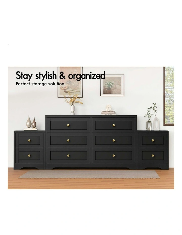 6 Chest Of Drawers Bedside Table Hamptons Bedroom Storage Set Of 2 in Black image 3