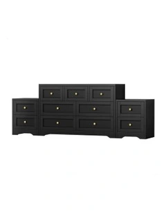 7 Chest Of Drawers Bedside Table Hamptons Bedroom Storage Set Of 2 in Black