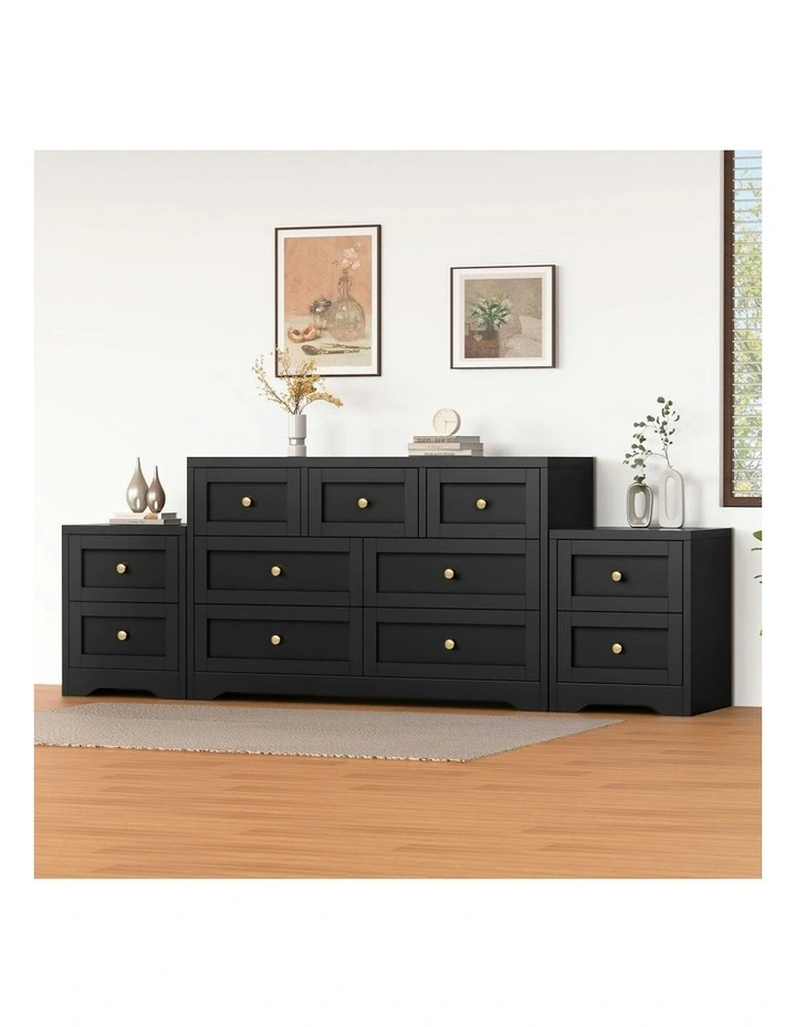 7 Chest Of Drawers Bedside Table Hamptons Bedroom Storage Set Of 2 in Black image 2