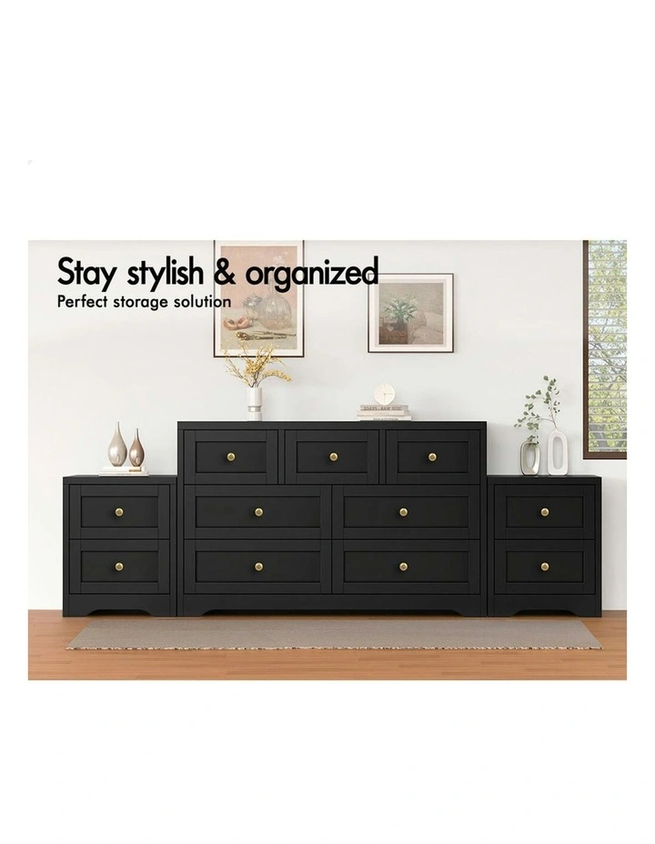 7 Chest Of Drawers Bedside Table Hamptons Bedroom Storage Set Of 2 in Black image 3