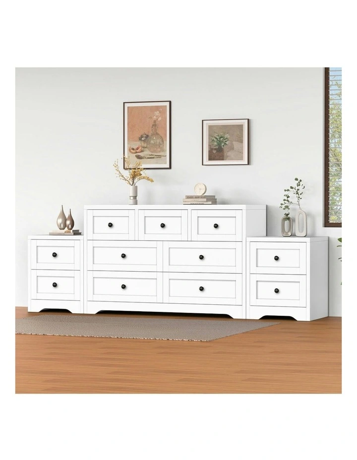 7 Chest of Drawers Bedside Table Hamptons Bedroom Storage Set Of 2 in White image 2