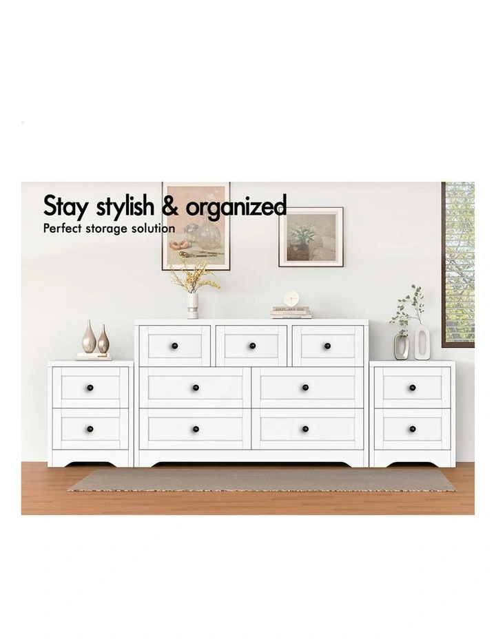 7 Chest of Drawers Bedside Table Hamptons Bedroom Storage Set Of 2 in White image 3