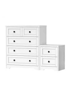 5 Chest Of Drawers Bedside Table Hamptons Bedroom Storage in White