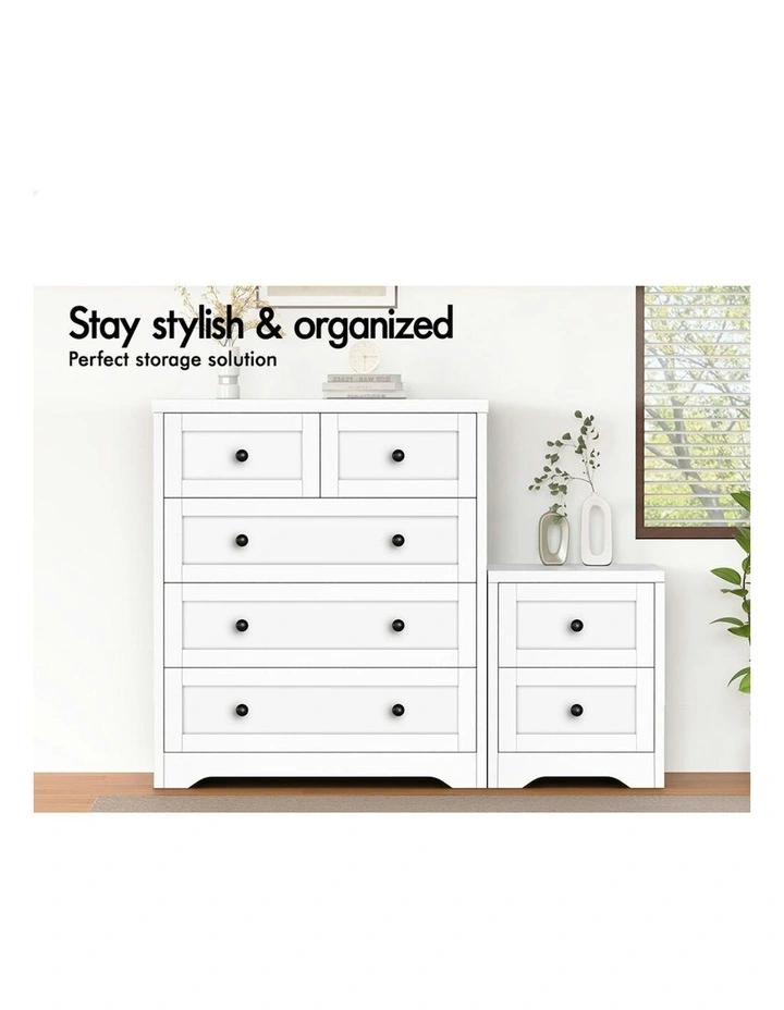 5 Chest Of Drawers Bedside Table Hamptons Bedroom Storage in White image 3