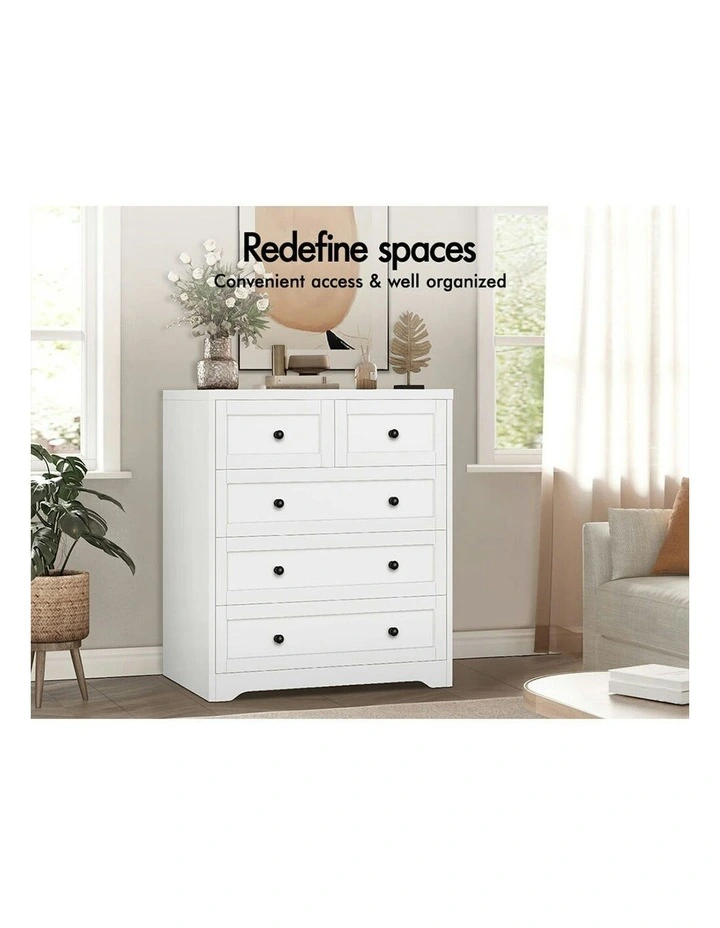 5 Chest Of Drawers Bedside Table Hamptons Bedroom Storage in White image 5