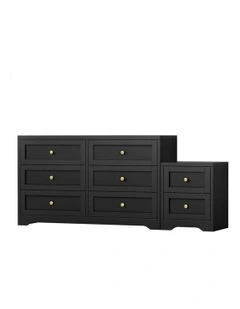 6 Chest Of Drawers Bedside Table Hamptons Bedroom Storage in Black