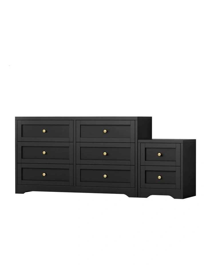 6 Chest Of Drawers Bedside Table Hamptons Bedroom Storage in Black image 1