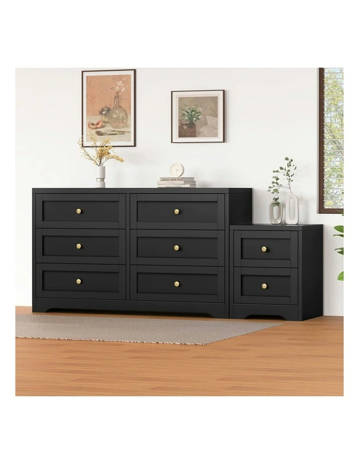 6 Chest Of Drawers Bedside Table Hamptons Bedroom Storage in Black image 2
