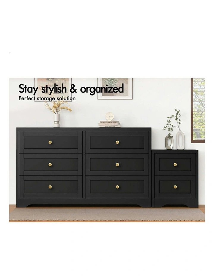 6 Chest Of Drawers Bedside Table Hamptons Bedroom Storage in Black image 3