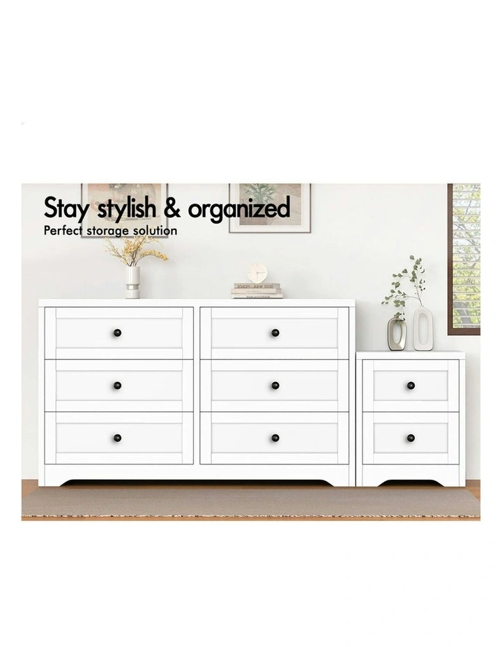 6 Chest Of Drawers Bedside Table Hamptons Bedroom Storage in White image 3