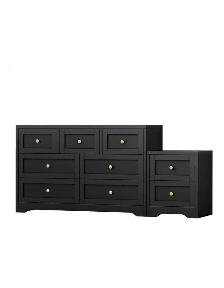 7 Chest Of Drawers Bedside Table Hamptons Bedroom Storage in Black image 1