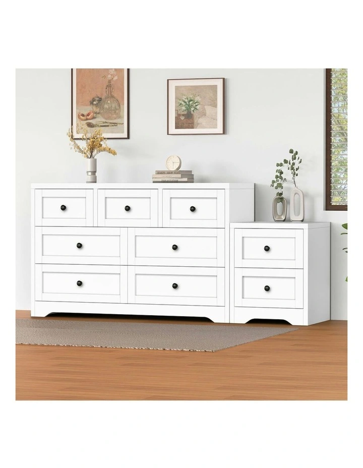 7 Chest Of Drawers Bedside Table Hamptons Bedroom Storage in White image 2