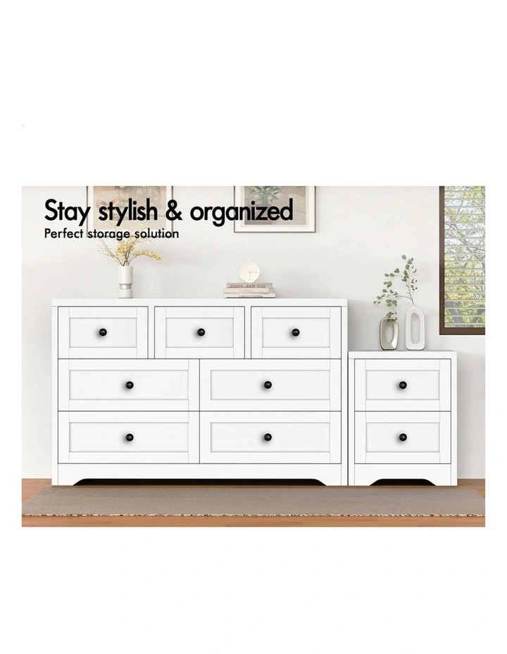 7 Chest Of Drawers Bedside Table Hamptons Bedroom Storage in White image 3