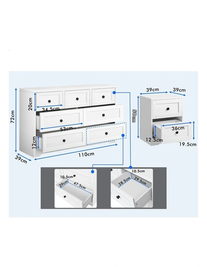 7 Chest Of Drawers Bedside Table Hamptons Bedroom Storage in White image 4