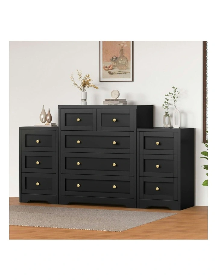 5 Chest Of Drawers Bedside Table Bedroom Storage Set Of 2 in Black image 2