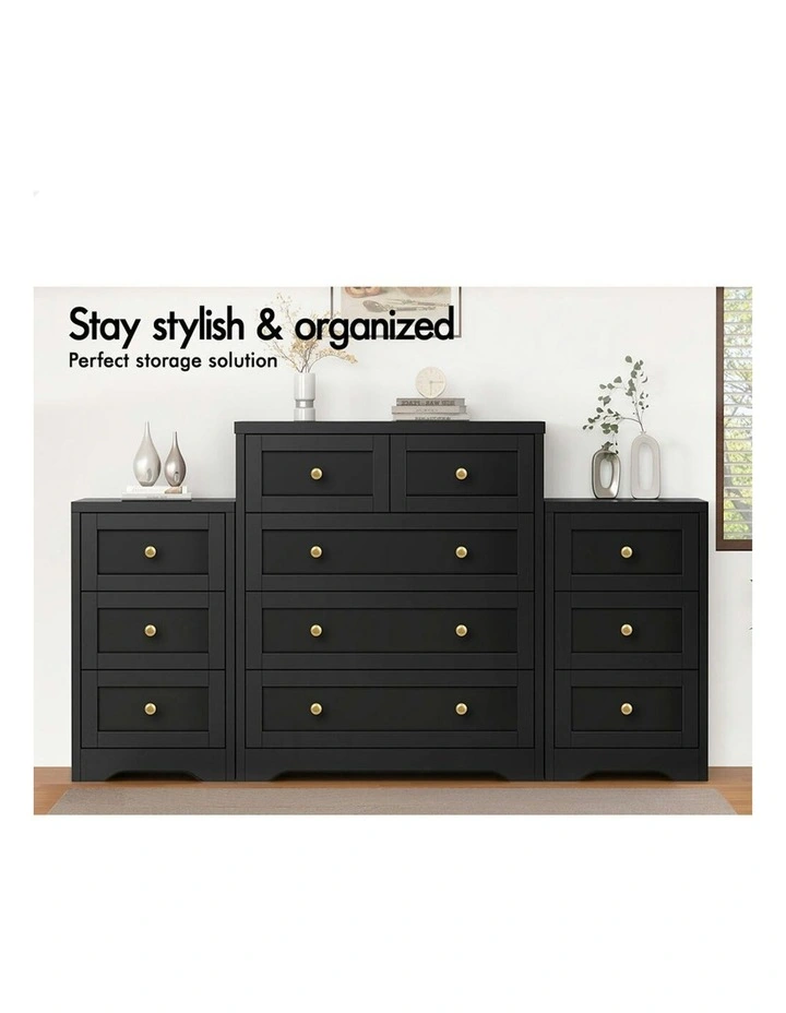5 Chest Of Drawers Bedside Table Bedroom Storage Set Of 2 in Black image 3