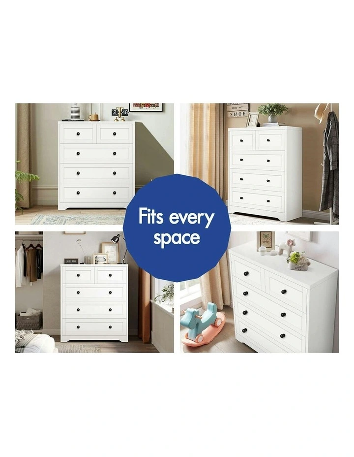 5 Chest Of Drawers Bedside Table Bedroom Storage Set Of 2 in White image 5