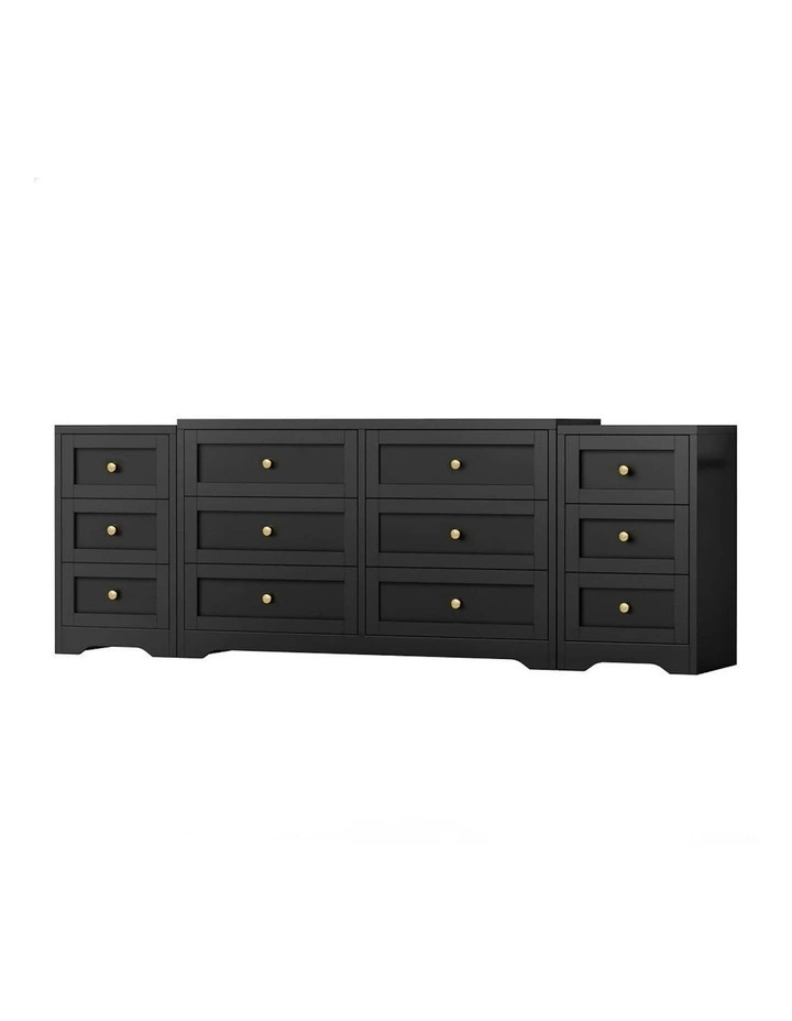6 Chest of Drawers Bedside Table Bedroom Storage Set Of 2 in Black image 1