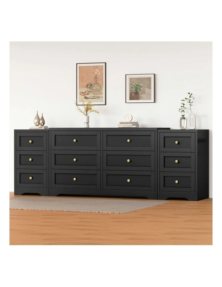 6 Chest of Drawers Bedside Table Bedroom Storage Set Of 2 in Black image 2