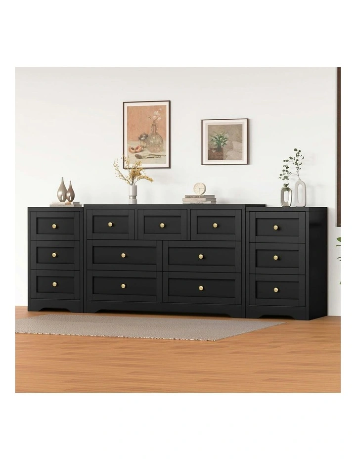 7 Chest Of Drawers Bedside Table Bedroom Storage Set Of 2 in Black image 2