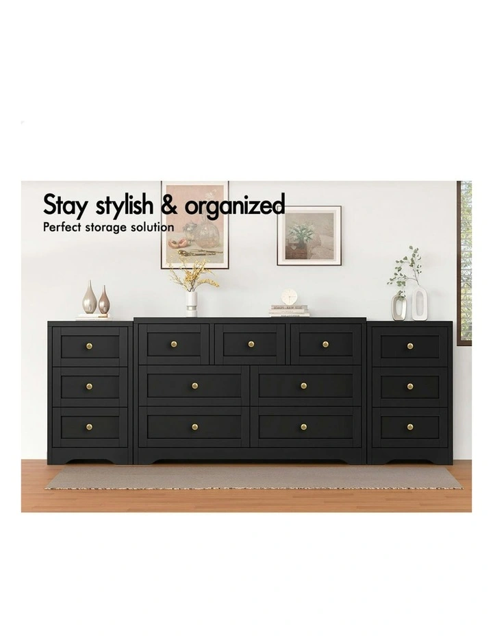7 Chest Of Drawers Bedside Table Bedroom Storage Set Of 2 in Black image 3
