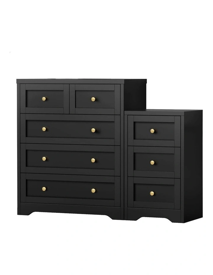 5 Chest Of Drawers Bedside Table Bedroom Storage in Black image 1