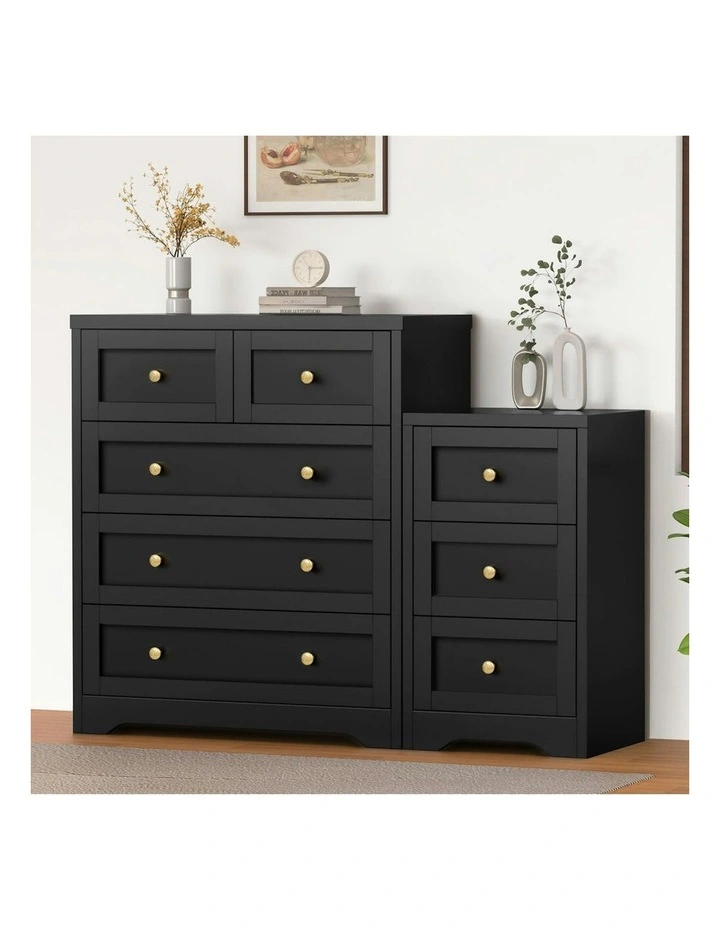 5 Chest Of Drawers Bedside Table Bedroom Storage in Black image 2