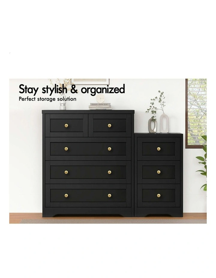 5 Chest Of Drawers Bedside Table Bedroom Storage in Black image 3