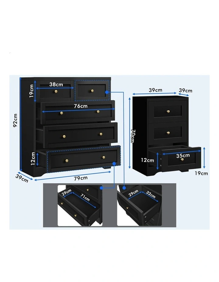 5 Chest Of Drawers Bedside Table Bedroom Storage in Black image 4