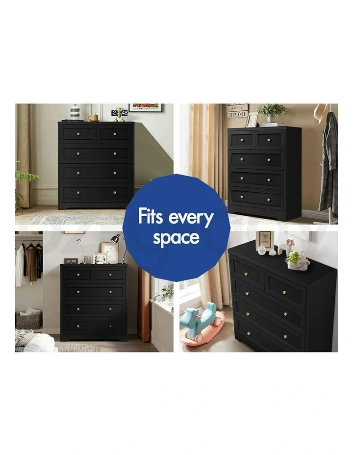 5 Chest Of Drawers Bedside Table Bedroom Storage in Black image 5
