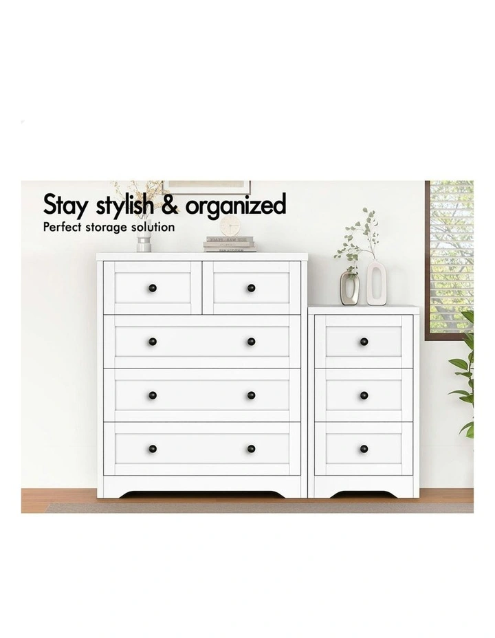 5 Chest Of Drawers Bedside Table Bedroom Storage in White image 3