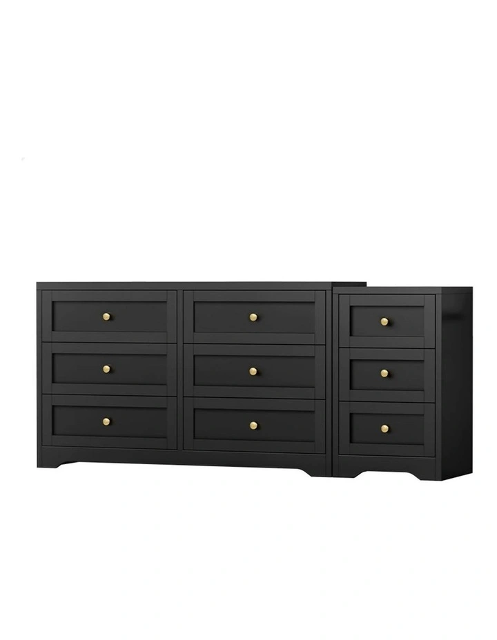 6 Chest Of Drawers Bedside Table Bedroom Storage in Black image 1