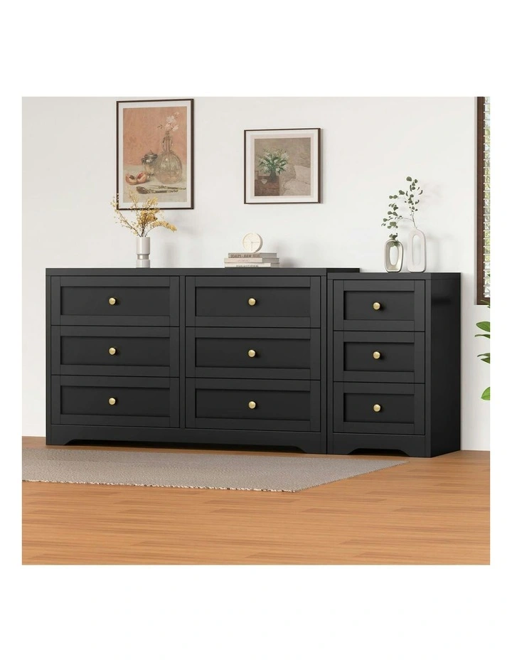 6 Chest Of Drawers Bedside Table Bedroom Storage in Black image 2