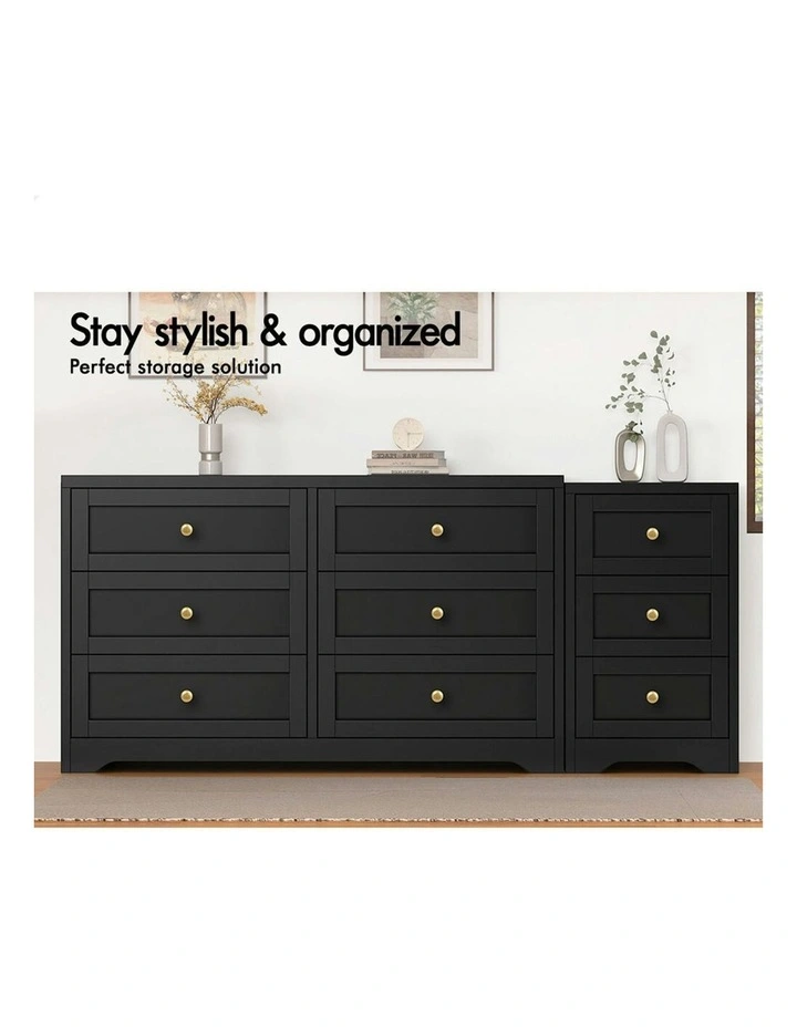6 Chest Of Drawers Bedside Table Bedroom Storage in Black image 3