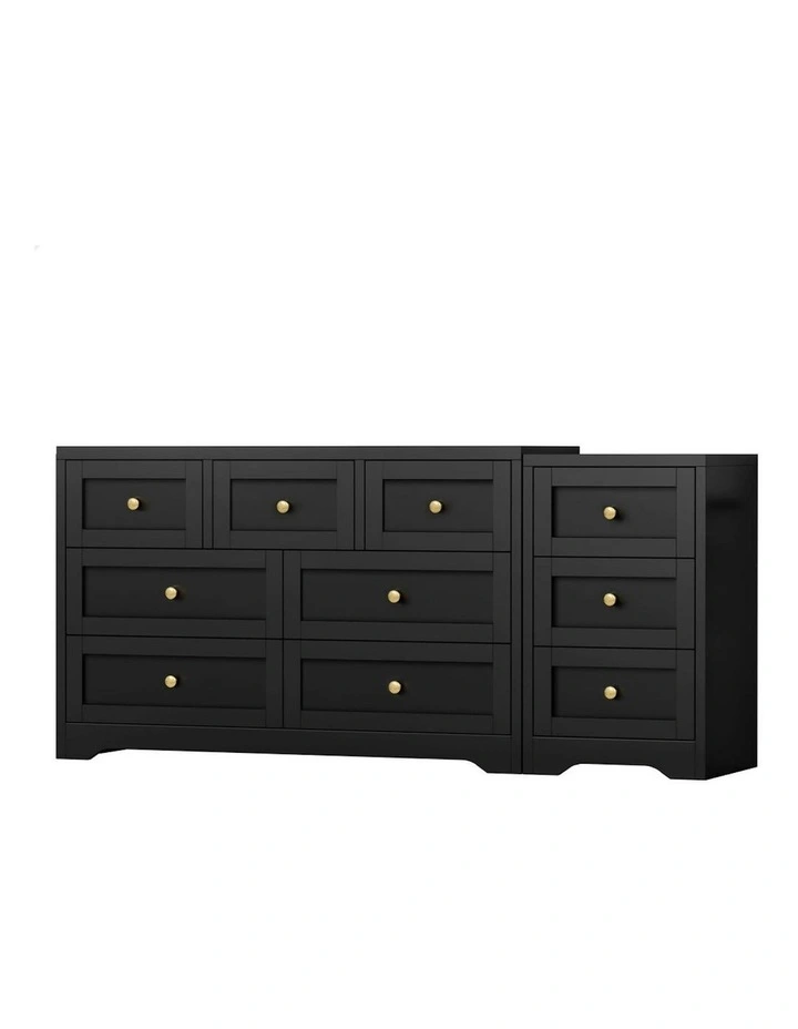 7 Chest Of Drawers Bedside Table Bedroom Storage in Black image 1