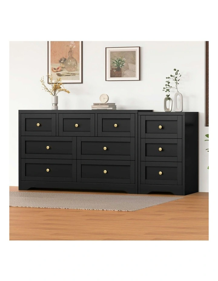 7 Chest Of Drawers Bedside Table Bedroom Storage in Black image 2