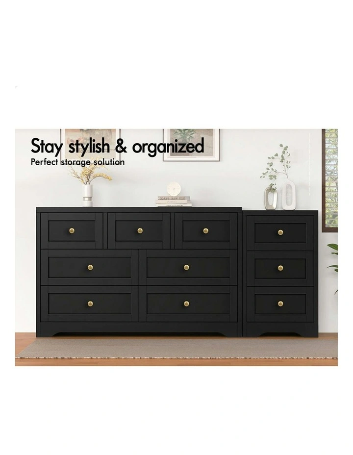 7 Chest Of Drawers Bedside Table Bedroom Storage in Black image 3