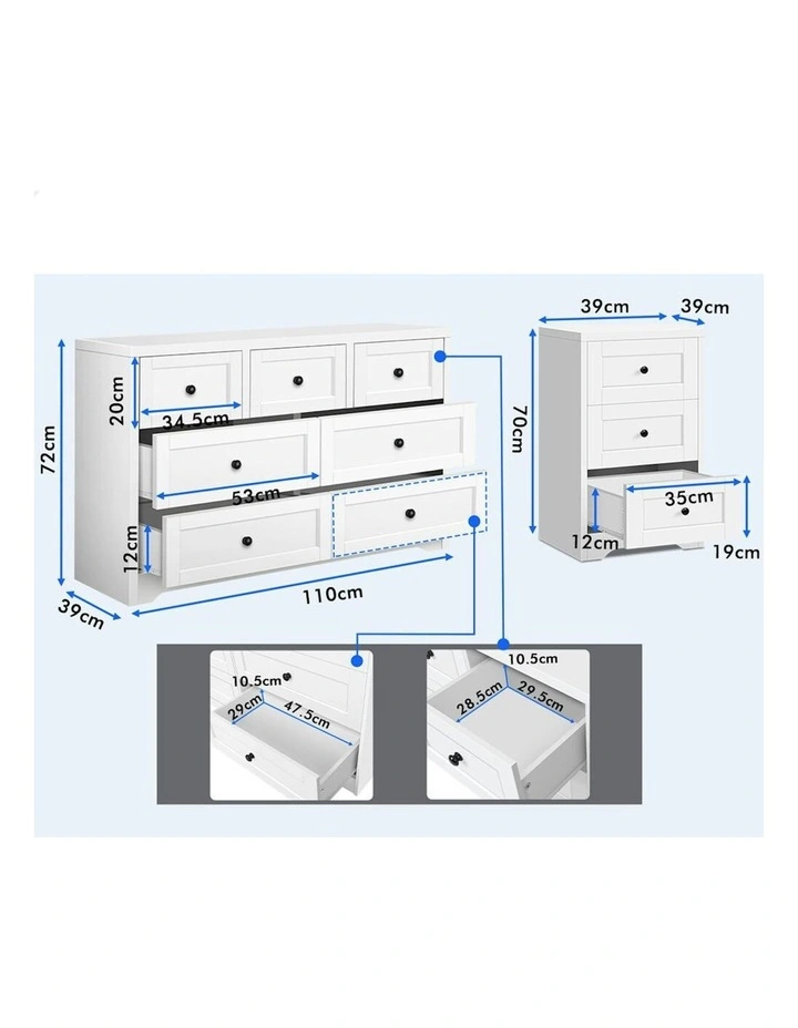7 Chest Of Drawers Bedside Table Bedroom Storage in White image 4