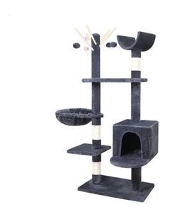 BEASTIE Cat Tree 145cm Grey with Plush Toy Ball & Bell Scratching Post