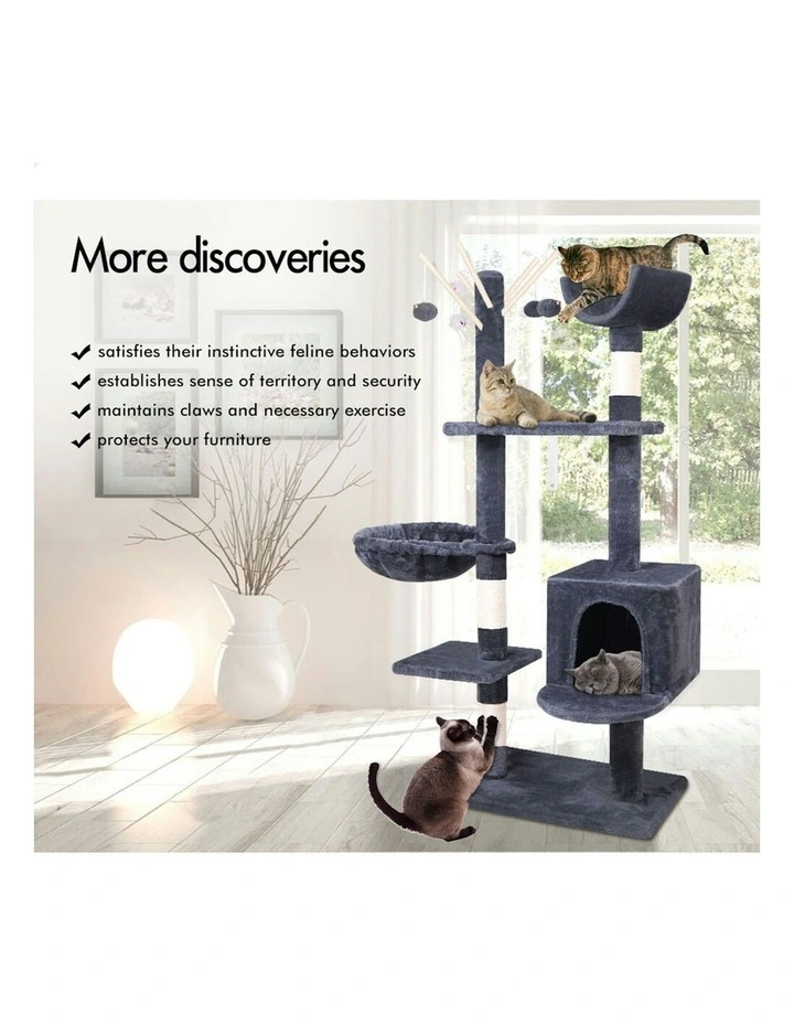 BEASTIE Cat Tree 145cm Grey with Plush Toy Ball & Bell Scratching Post image 4