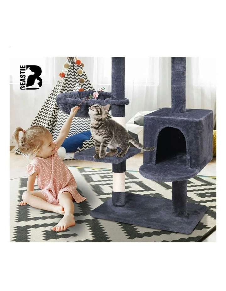 BEASTIE Cat Tree 145cm Grey with Plush Toy Ball & Bell Scratching Post image 6