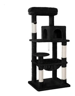 Wood Cat Tree Scratching Post Scratcher Tower 143cm in Black
