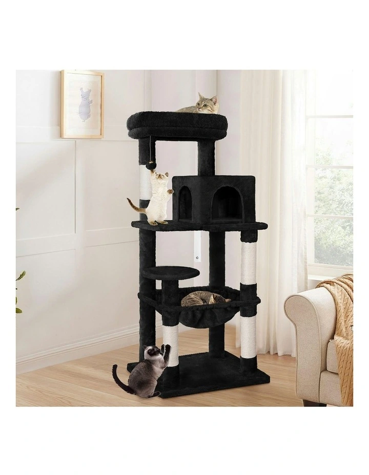 Wood Cat Tree Scratching Post Scratcher Tower 143cm in Black image 2