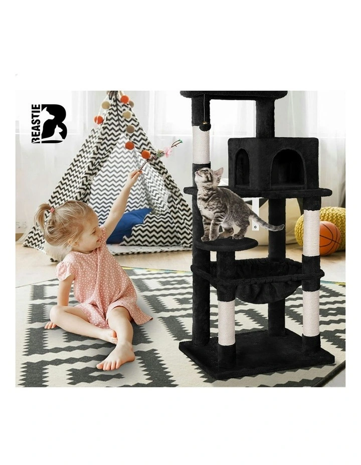Wood Cat Tree Scratching Post Scratcher Tower 143cm in Black image 6