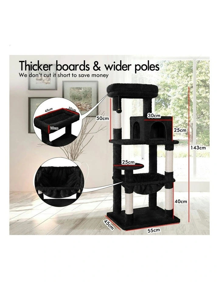 Wood Cat Tree Scratching Post Scratcher Tower 143cm in Black image 7