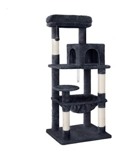Wood Scratching Tower Condo House Cat Tree 143cm in Grey