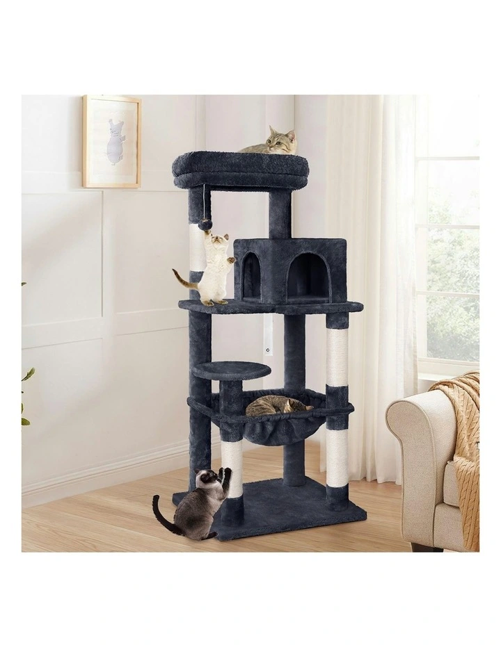 Wood Scratching Tower Condo House Cat Tree 143cm in Grey image 2
